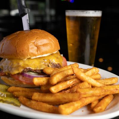 Cheeseburger and fries.