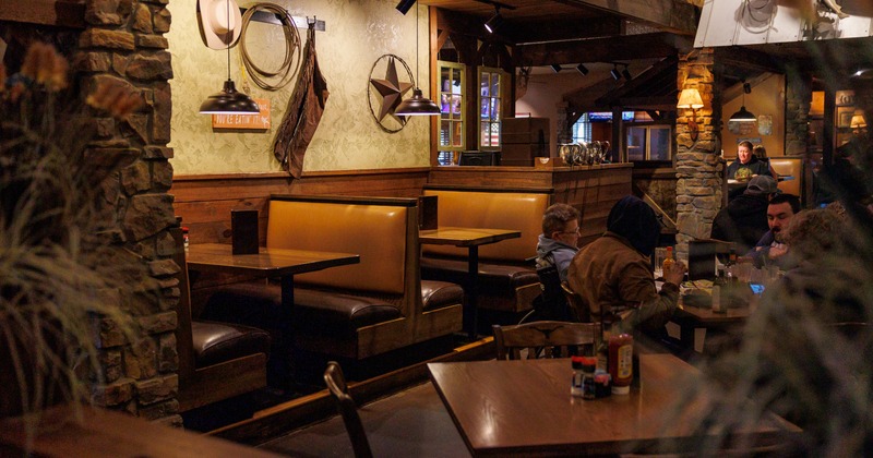Interior, leather seating booths