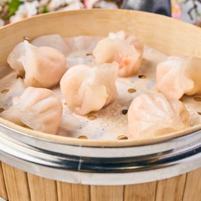 Plate of steamed dumplings.