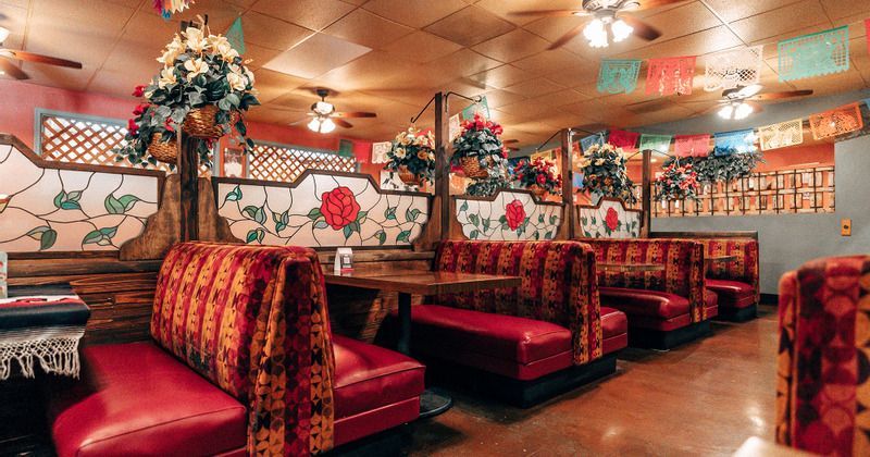 Tables for four lined up