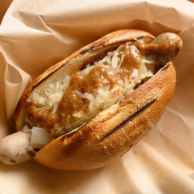 Bratwurst, with sauerkraut.