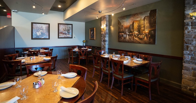 Interior, dining area, set tables ready for guests