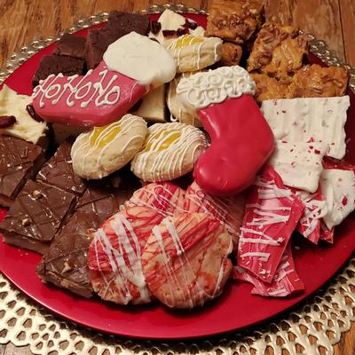 Assorted cookies on a tray.