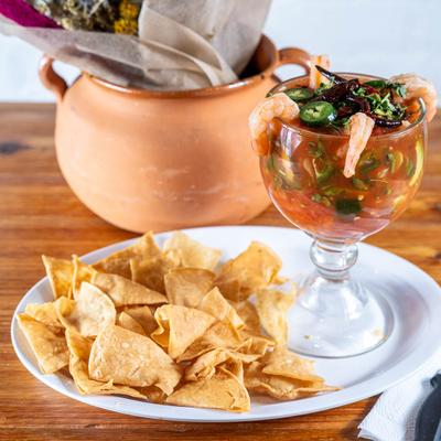Shrimp Cocktail and chips.