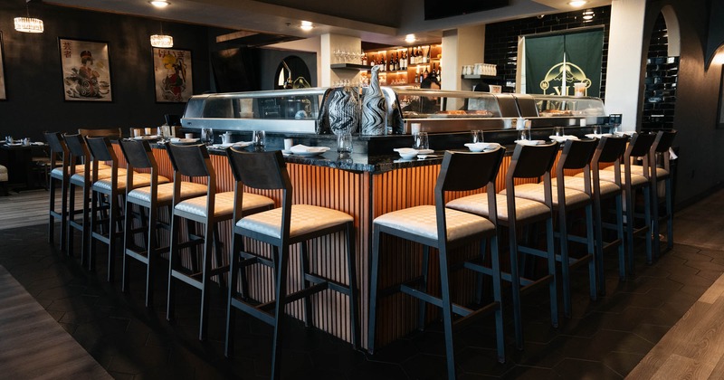 Interior, bar area and bar stools