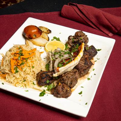 Beef kabob plate.