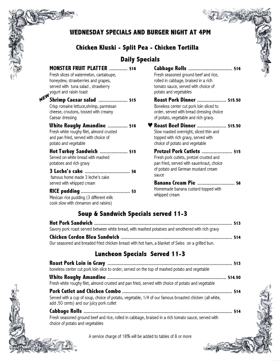 Monday Daily, Soup & Sandwich and Luncheon specials