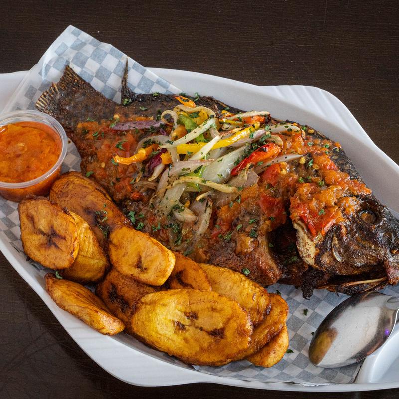 menu item 9 of 11, Atieke with Baked or Fried Tilapia Fish