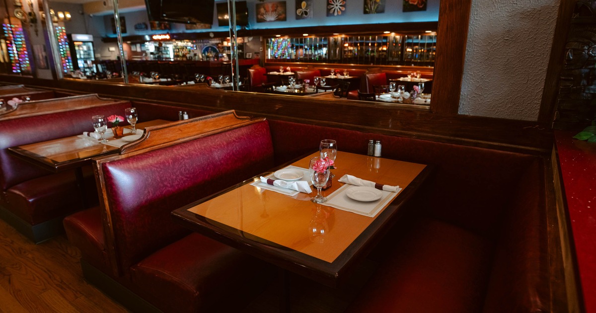 Interior, restaurant booths in dining area