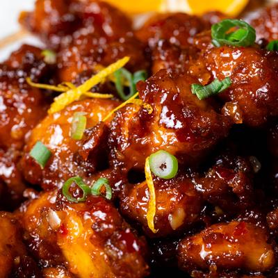 Orange Chicken, close up.