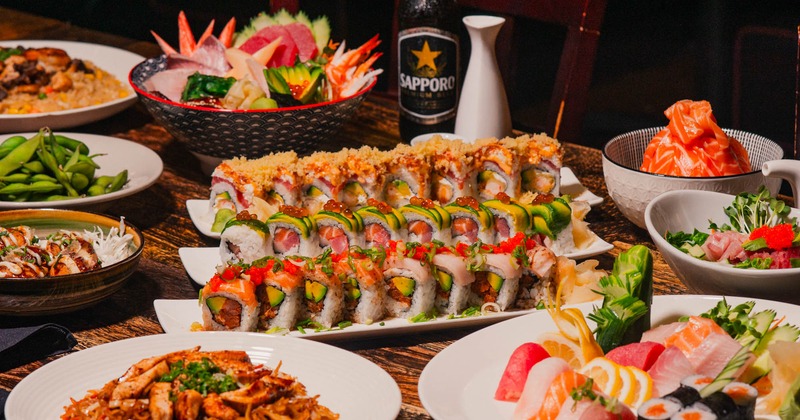 An assortment of dishes spread on a table