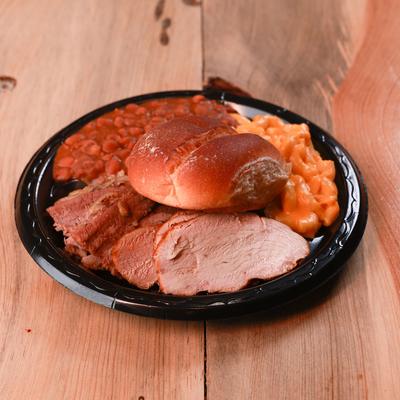 Smoked turkey, ribs, beans, mac and cheese, and bread