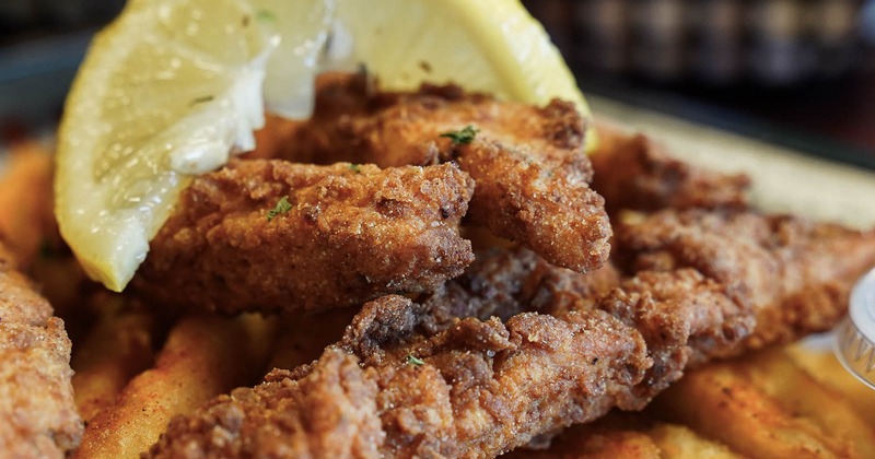 Fried Salmon Strips, close-up