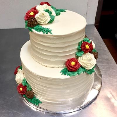 White wedding cake, with flowers