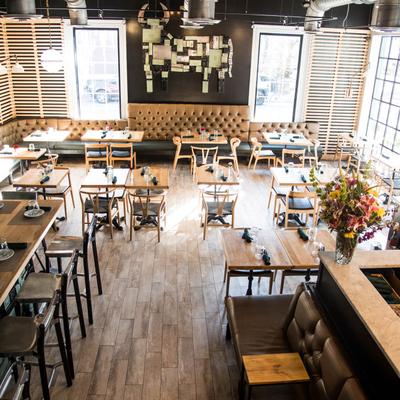 Interior, aerial shot of the dining area