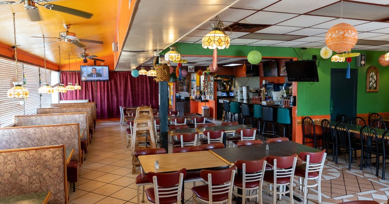 Interior, tables and chairs ready for guests