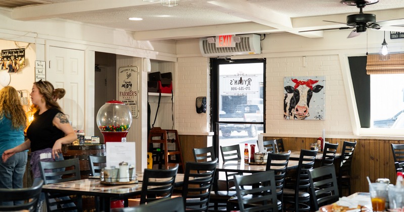 Interior, tables and chairs