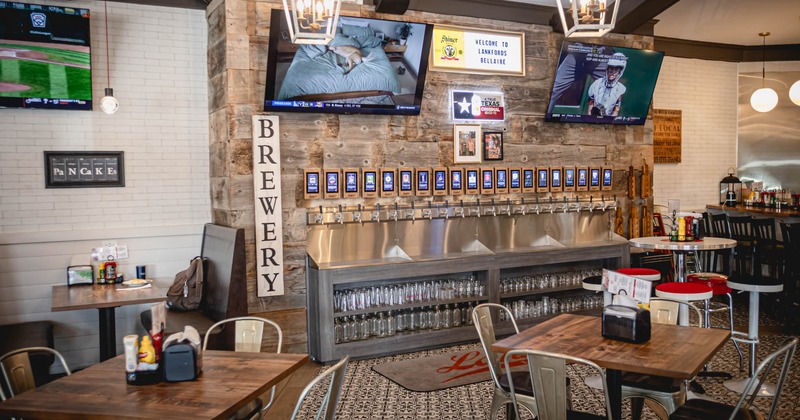 Interior, dining area, set tables and seating