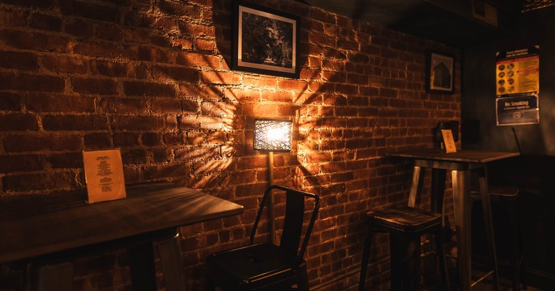 Interior, bar tables and stools