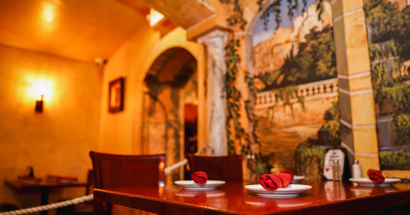 Inside, table ready for guests