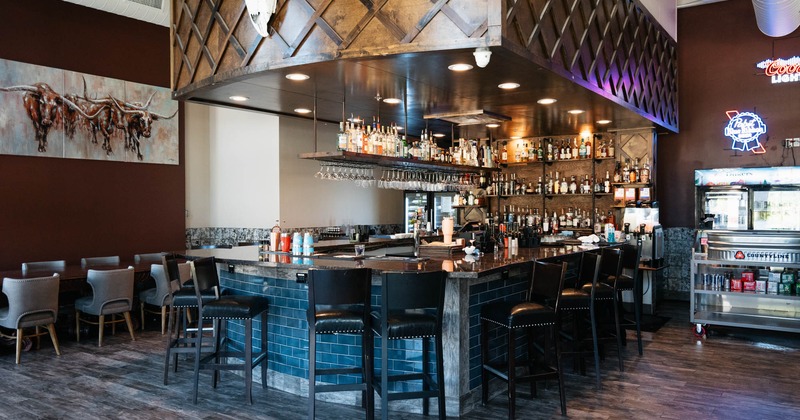 Interior, bar area with bar stools