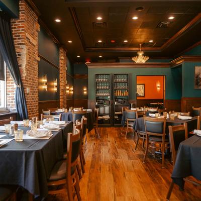 The interior, tables and chairs.