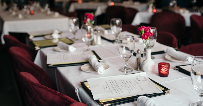Diner table set up, menus, close up