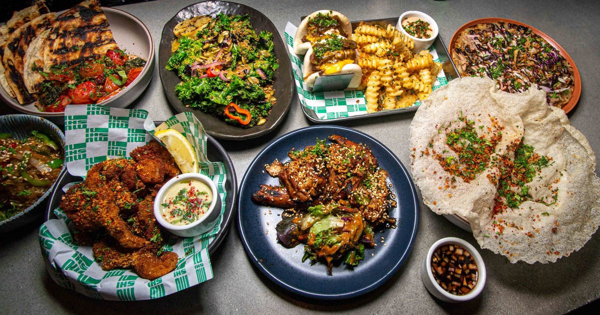 A vibrant spread of fusion Asian-American dishes and shareable plates