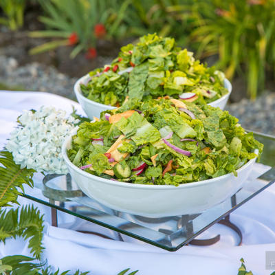 Two green salads with decorations