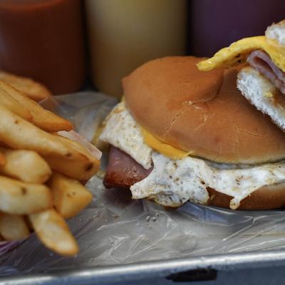 Egg-O-Doumar with fries.