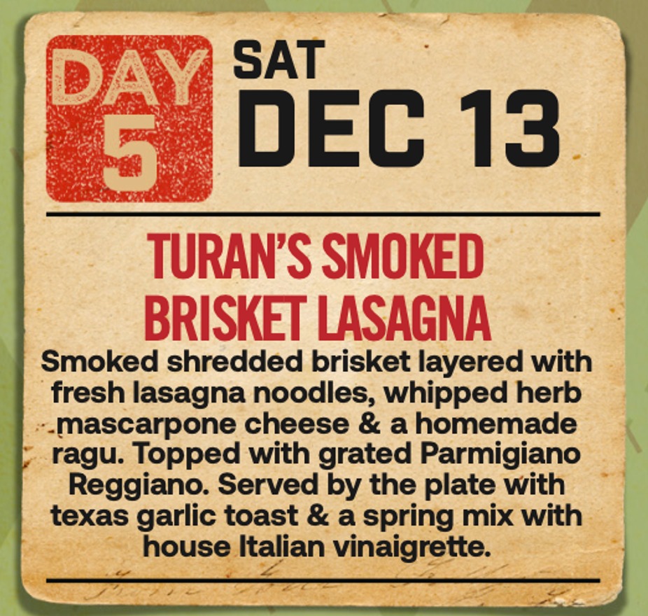 Daily specials for Saturday, December 13th