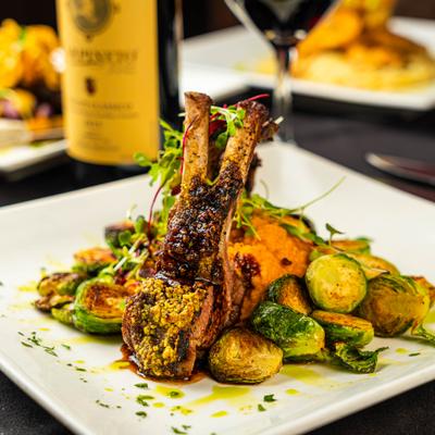 Rack of lamb with veggies.