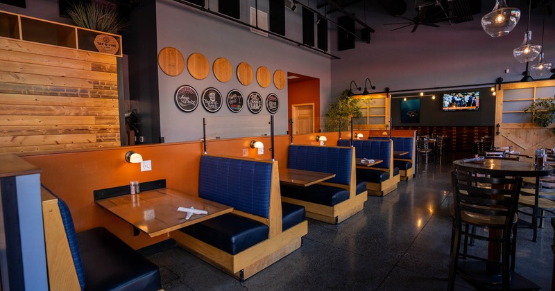 Tap & Vine interior booth seating