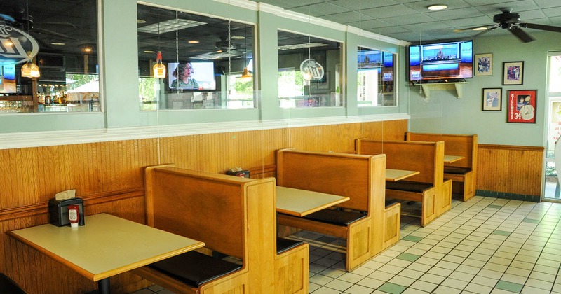 Interior, dining booths