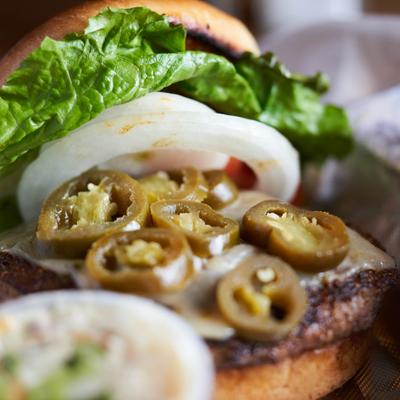 Cajun Jack Burger, close-up.