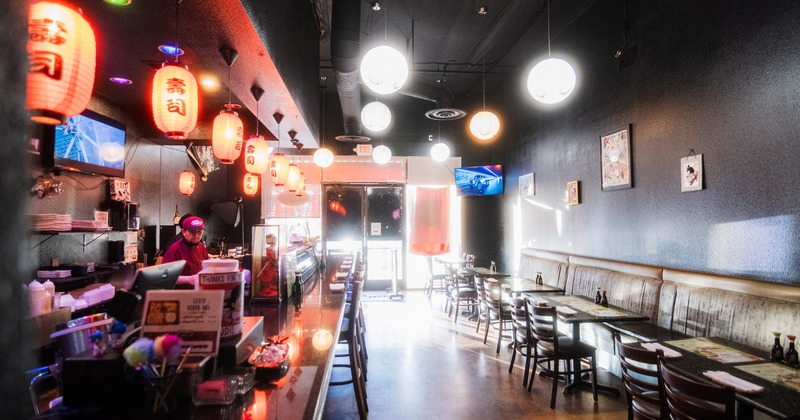 Interior space of a sushi restaurant