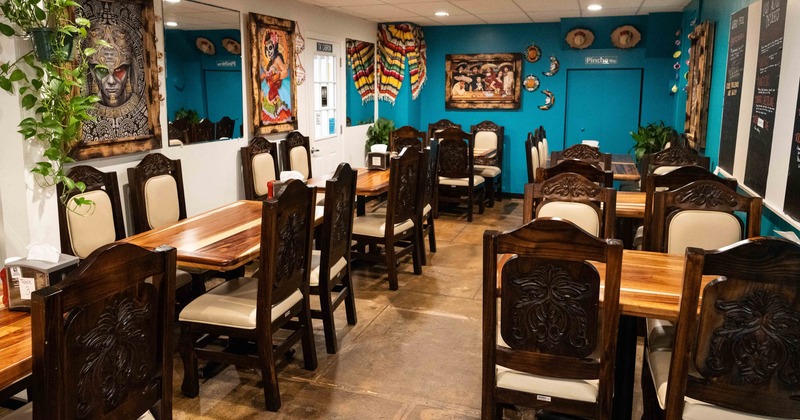 Interior, tables and chairs ready for guests