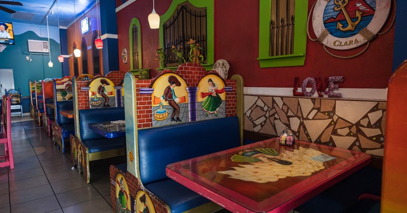 Inside, booth seating area