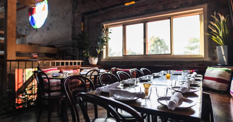 Interior, close up tables and chairs ready for guests