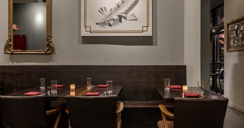 Interior, banquette seating, tables and chairs