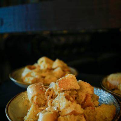 Catered family style garlic bread.