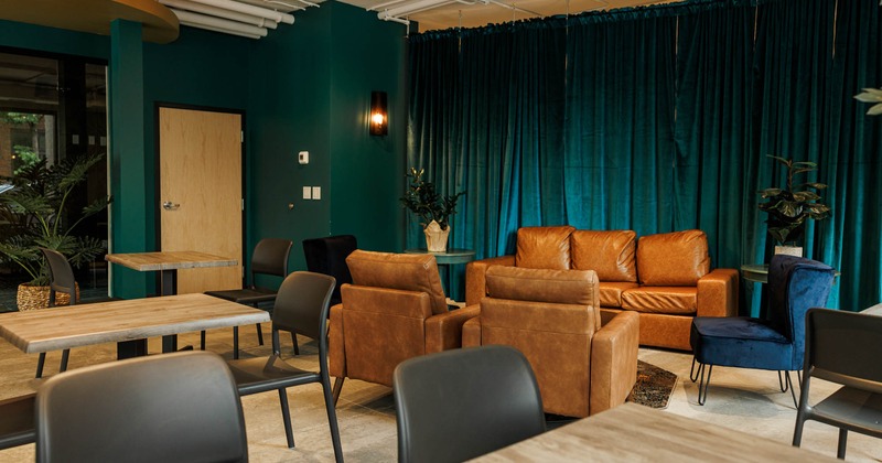 Interior, wide view of seating area