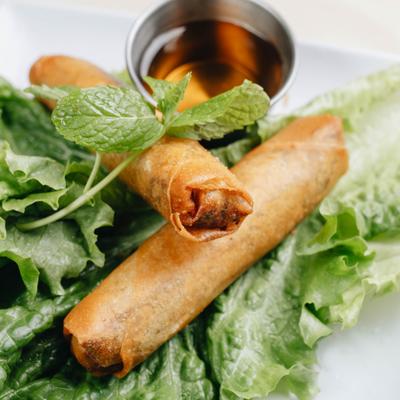 Crispy pork egg rolls.