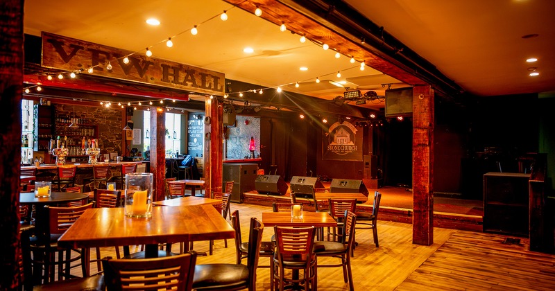 Interior, seating area and bar area near the music stage