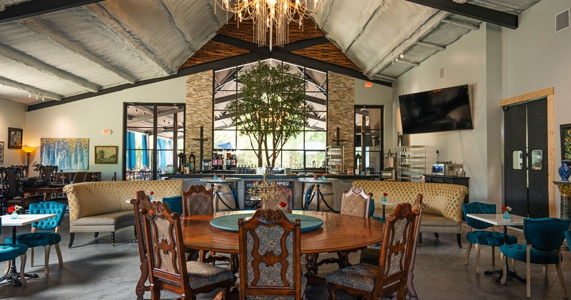 Interior, seating place with round table in the middle