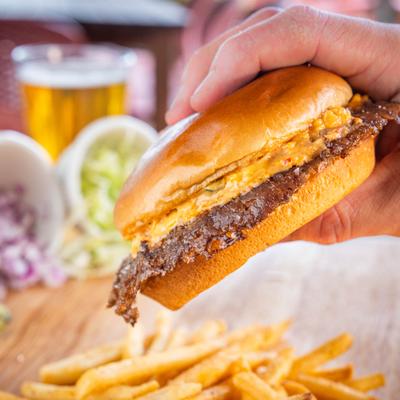 Pimento cheeseburger and fries.