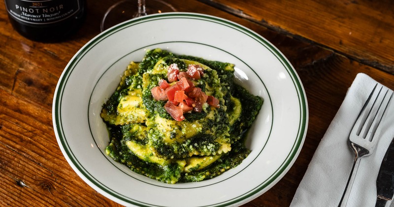 Cheese ravioli with basil pesto