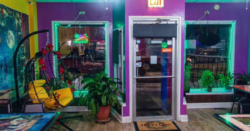 Interior, table, chairs, entrance