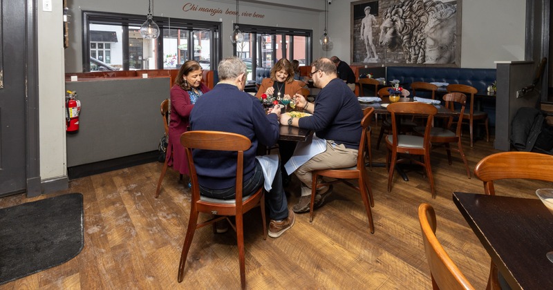 Diner area, guests in a diner time
