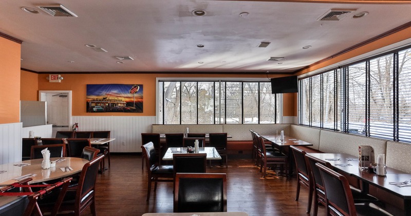Dining area, tables ready for guests